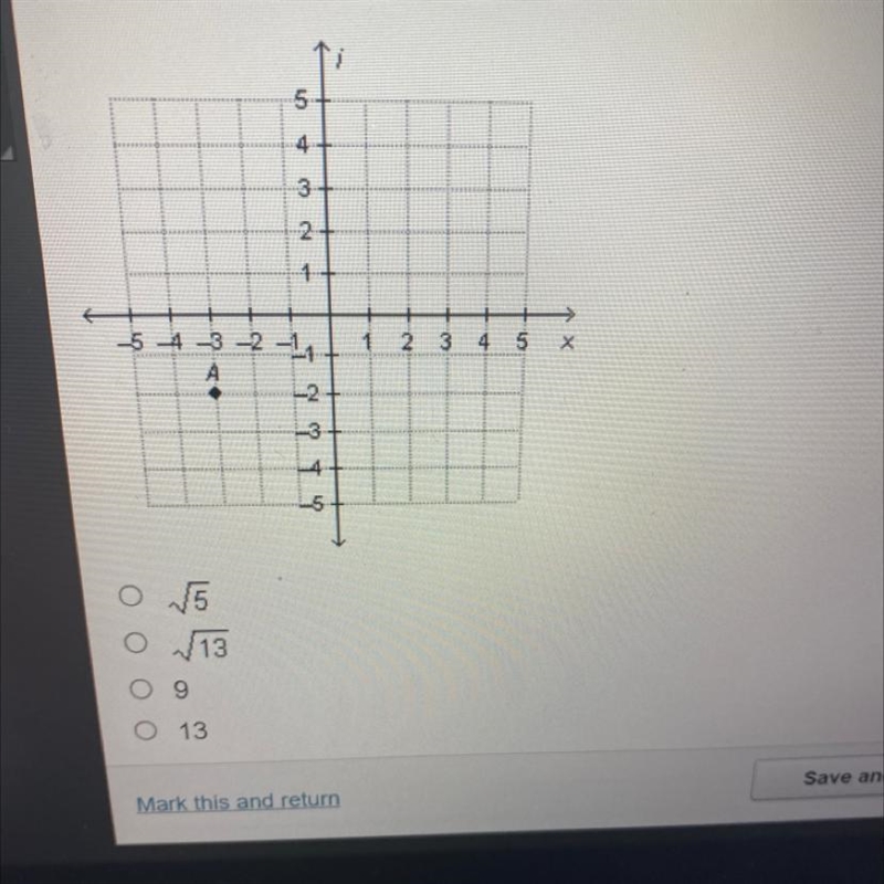 What is the distance from the origin to point A graphed on the complex plane below-example-1