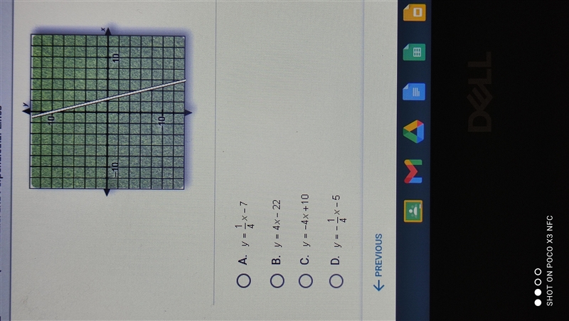 A walking path across a park is represented by the equation y = -4x + 10. A new path-example-1