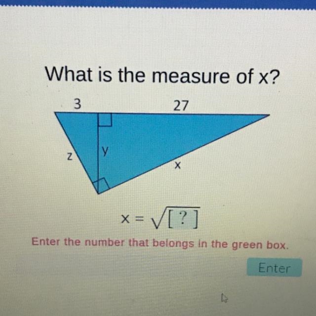 What is the measure of x? 3 27 Z Х x = ?-example-1