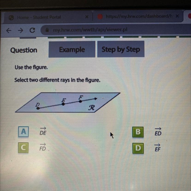 Use the figure. Select two different rays in the figure. De Fd Ed Ef-example-1