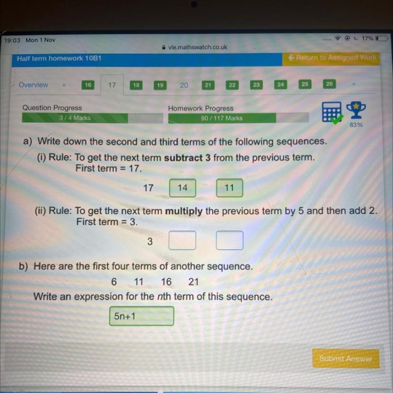 (ii) Rule: To get the next term multiply the previous term by First term = 3-example-1