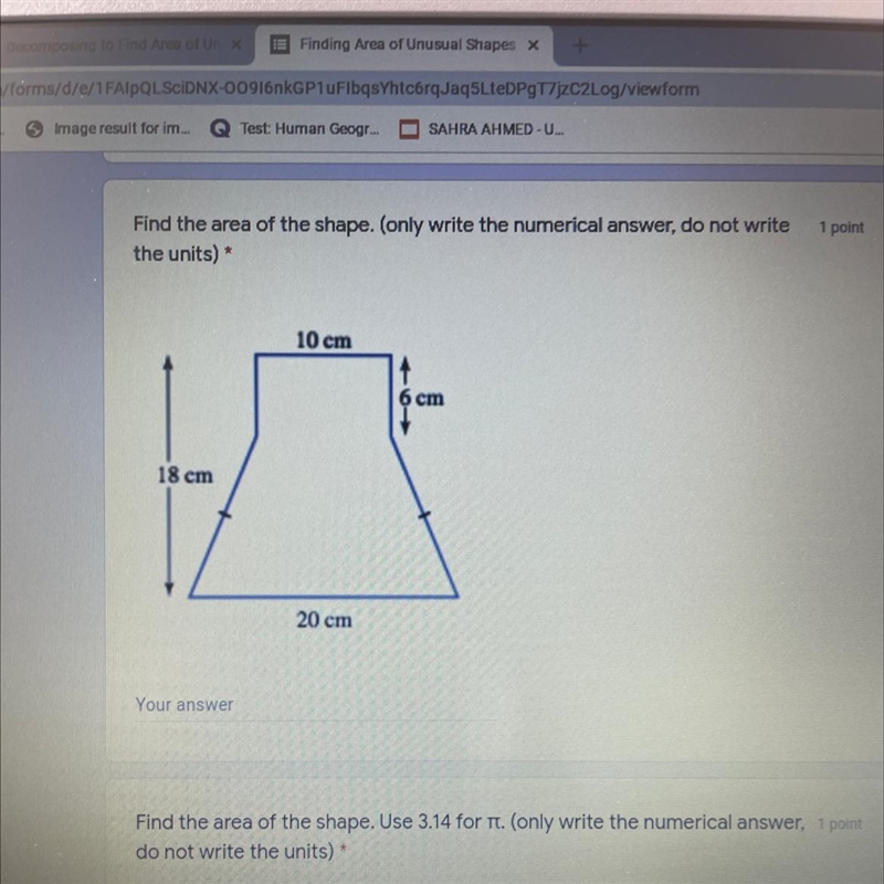 The area for this shape.-example-1