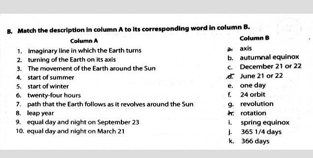 Match the description in column a to its corresponding word in column b. help me plsssss-example-1