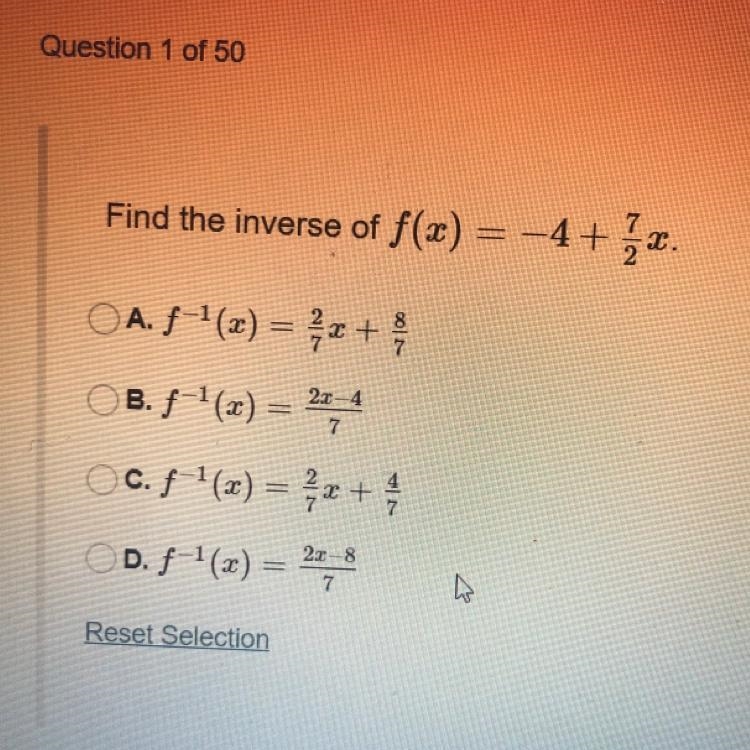 Find the inverse of f(x) = -4+7/2x-example-1