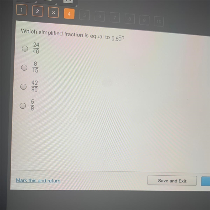 Which simplified fraction is equal to 0.53? Need answers now plz-example-1