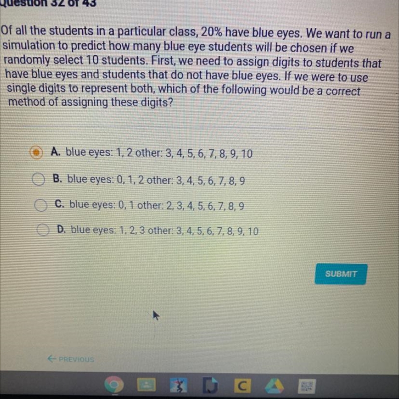 Of all the students in a particular class, 20% have blue eyes. We want to run a simulation-example-1