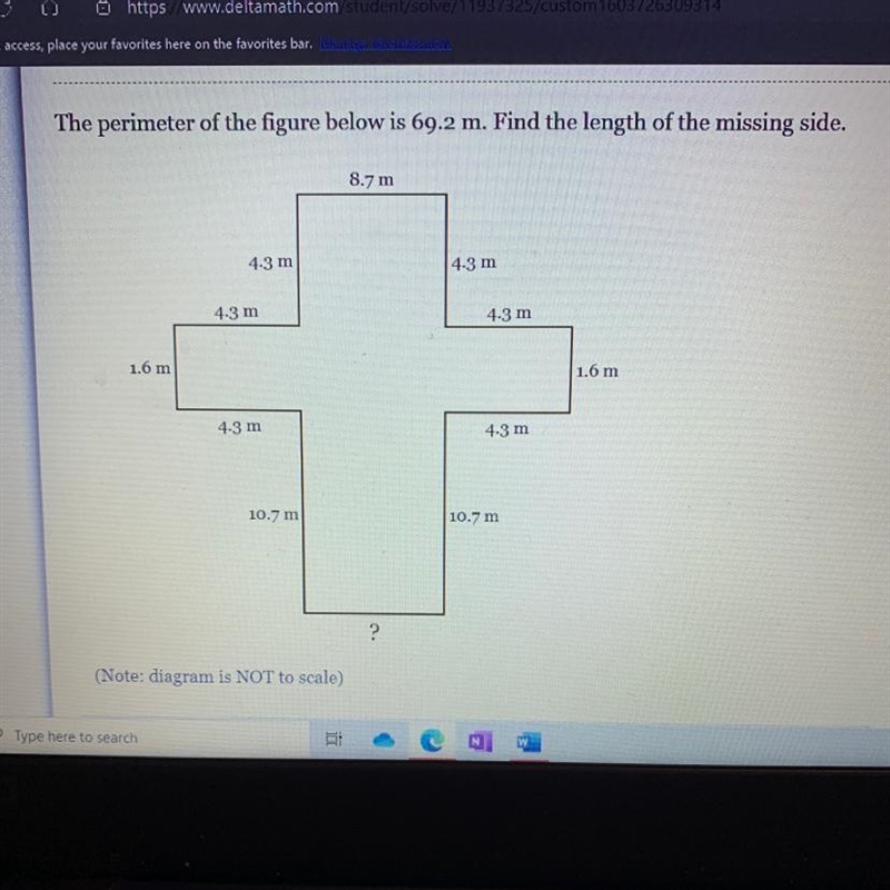 The perimeter of The figure below is 69.2m. Find the length of the missing side.-example-1