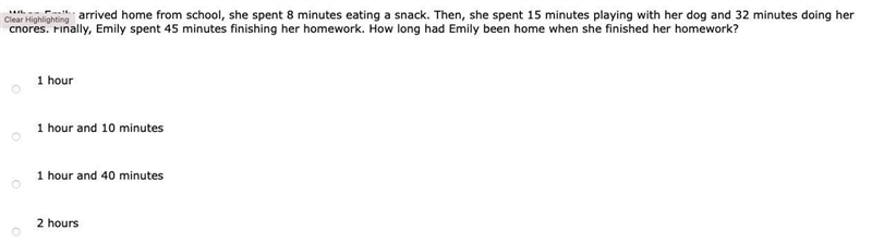 When Emily arrived home from school, she spent 8 minutes eating a snack. Then, she-example-1