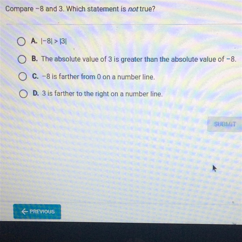 Compare -8 and 3. Which statement is not true?-example-1