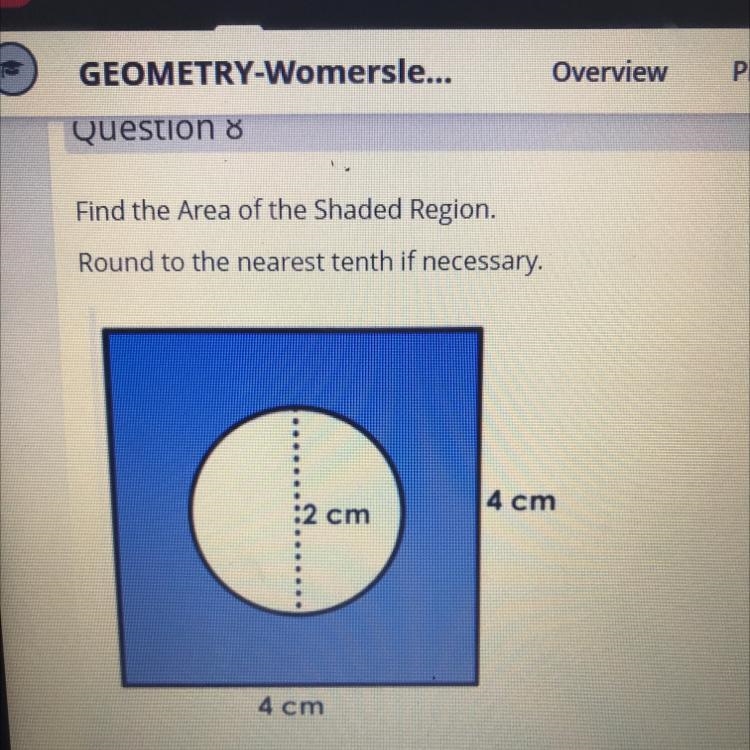 Find the Area of the Shaded Region. Round to the nearest tenth if necessary. :2 cm-example-1