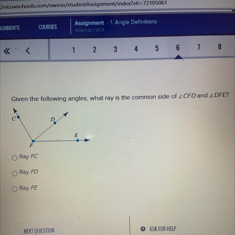 Given the following angles, what ray is the common side of CFD and ZDFE?-example-1