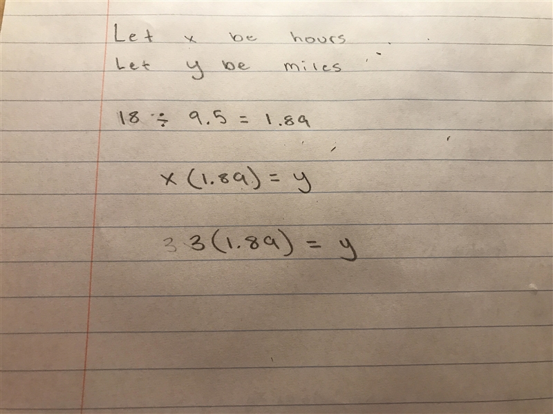 Malcolm can run 18 miles in 9.5 hours What is the equation that represents the number-example-1