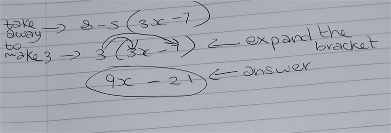 Which expression is equivalent 8 - 5 (3x - 7)-example-1