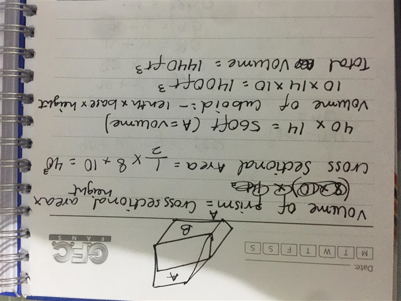 Find the volume of the composite figure. First, find the volume of the triangular-example-1