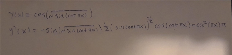 Find the derivative of the trigonometric function. y(x) = cos√(sin(cot\pi x))-example-1