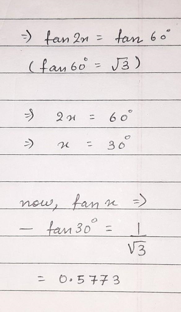 Given that sin 2x = cos(2x - 30). Find the value of tan x.​-example-2