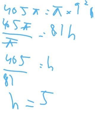 Solve for h: V=πr^2h ( I already have this, I just need this): Use the formula from-example-1