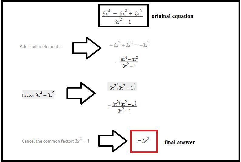 Divide 9x4 - 6x2 + 3x2 by 3x2 -1.-example-1