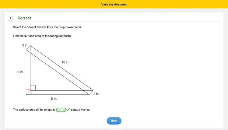 The surface area of the shape is [ ] square inches.-example-1