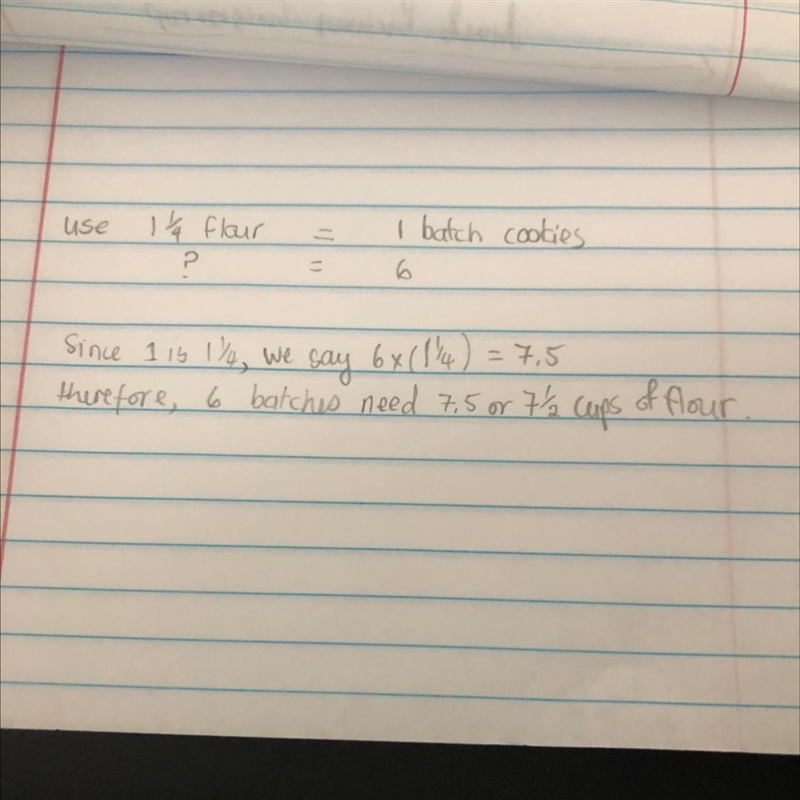 Zoe uses 1 1/4 cups of flour in each batch of cookies. How much flour will she use-example-1