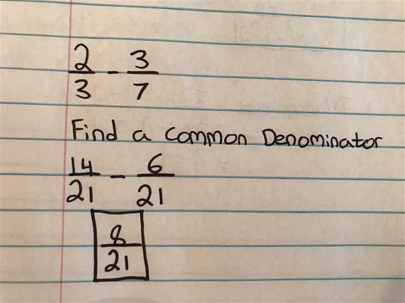 2/3 - 3/7 explain, please...-example-1