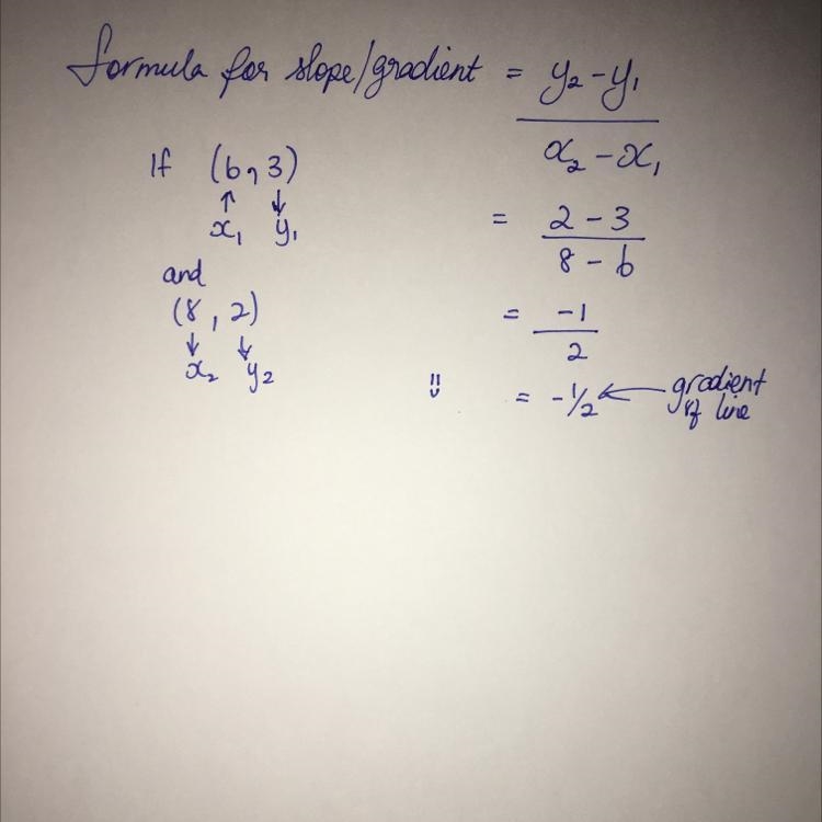 What is the slope of a line with one point at (6,3) and another point at (8,2)-example-1