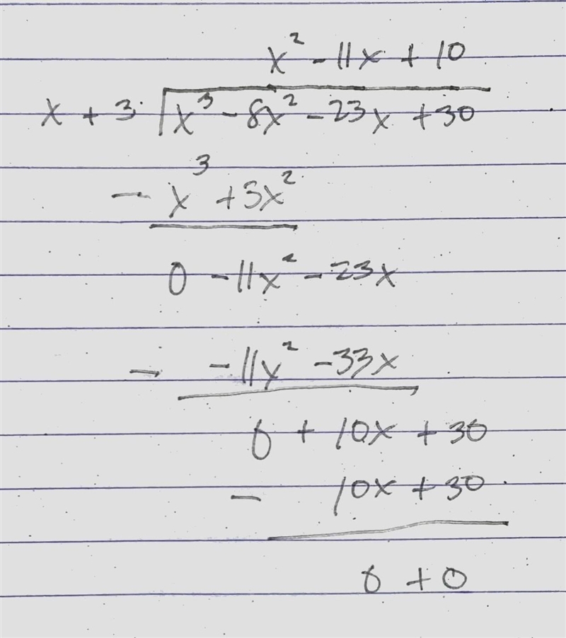 If f(x)=x^3-8x^2-23x+30 and x+3 is a factor if f(x), then find all of the zeros of-example-1