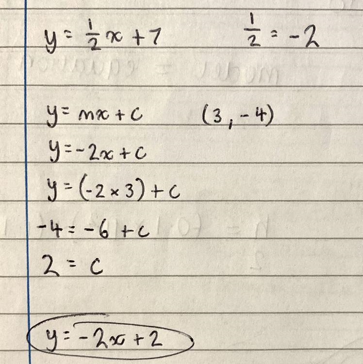 What is the equation of the line that is perpendicular to the line y=1/2x+7 and passes-example-1