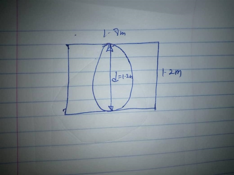 A circular tabletop is to be cut from a rectangular piece of wood that measures 1.20m-example-1