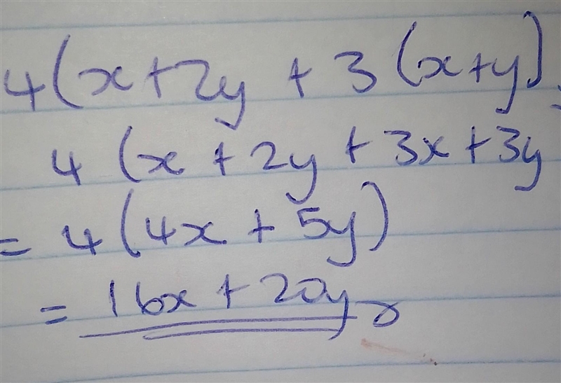 Expand and simplify 4(x + 2y + 3(x + y)-example-1