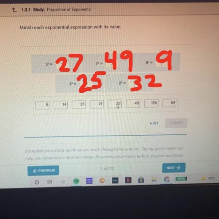 Match each exponential expression with its value-example-1