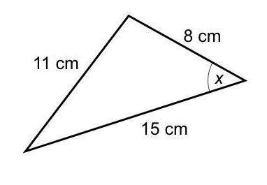 Calculate the size of angle x. Give your answer to 1 decimal place. 8 cm 11 cm х 15 cm-example-1