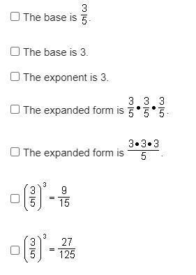 Which statements apply to the expression ? Check all that apply. 3 The base is 5 The-example-1