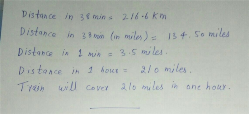 Train X traveled 216.6 kilometers in 38 minutes. How many miles per hour was it traveling-example-1