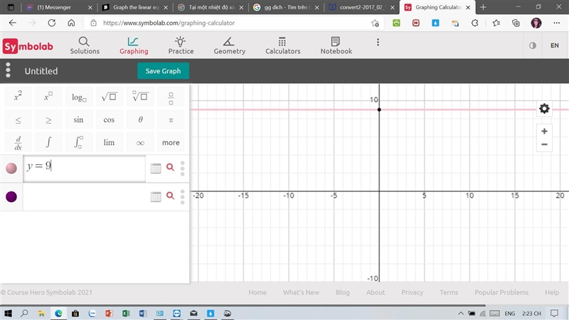 Graph the linear equation y-9=0-example-1