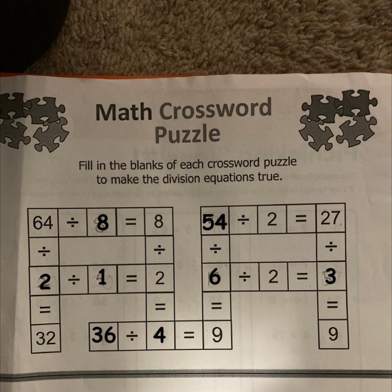 40 Fill in the blanks of each crossword puzzle to make the division equationsAjakakaoaosksksk-example-1