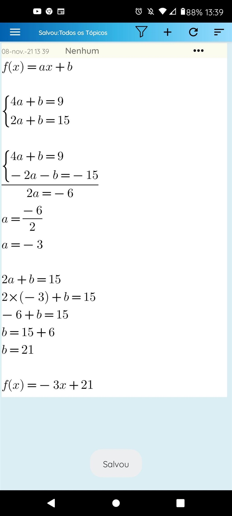 Writ an equation for a line which includes the points (4,9) and (2,15)-example-1