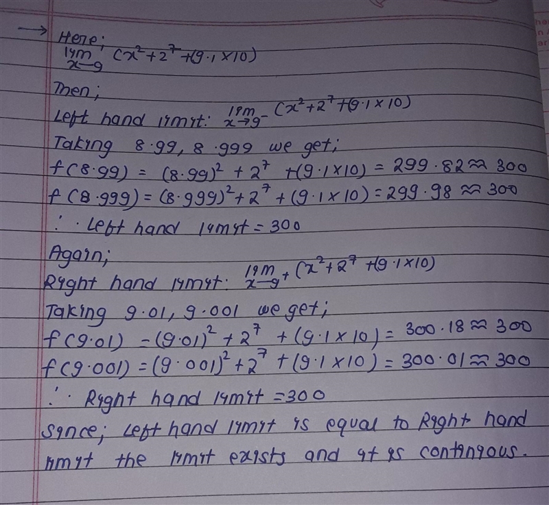 Please find the general limit of the following function: \lim_(x \to 9)(x^2 + 2^7 + (9.1 * 10))-example-1