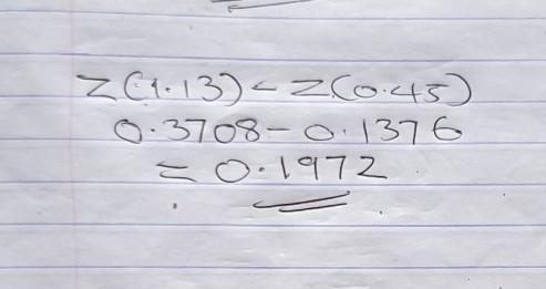 Find the area under the standard normal curve between z=0.45 and z=1.13-example-1