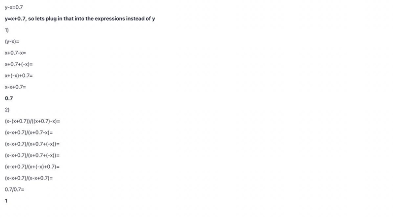 The expression x−y equals 0.7 if x and y have certain values. Evaluate the following-example-1