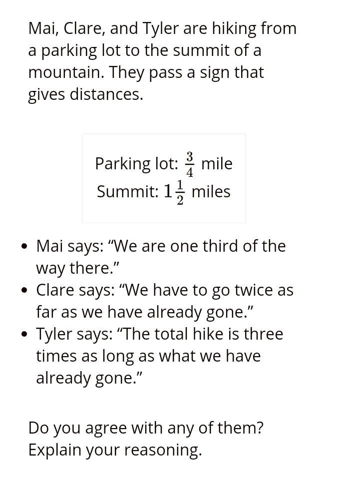 IT'S A TIME SENSITIVE EMERGENCY!!! 2. Mai, Clare, and Tyler are hiking from a parking-example-1