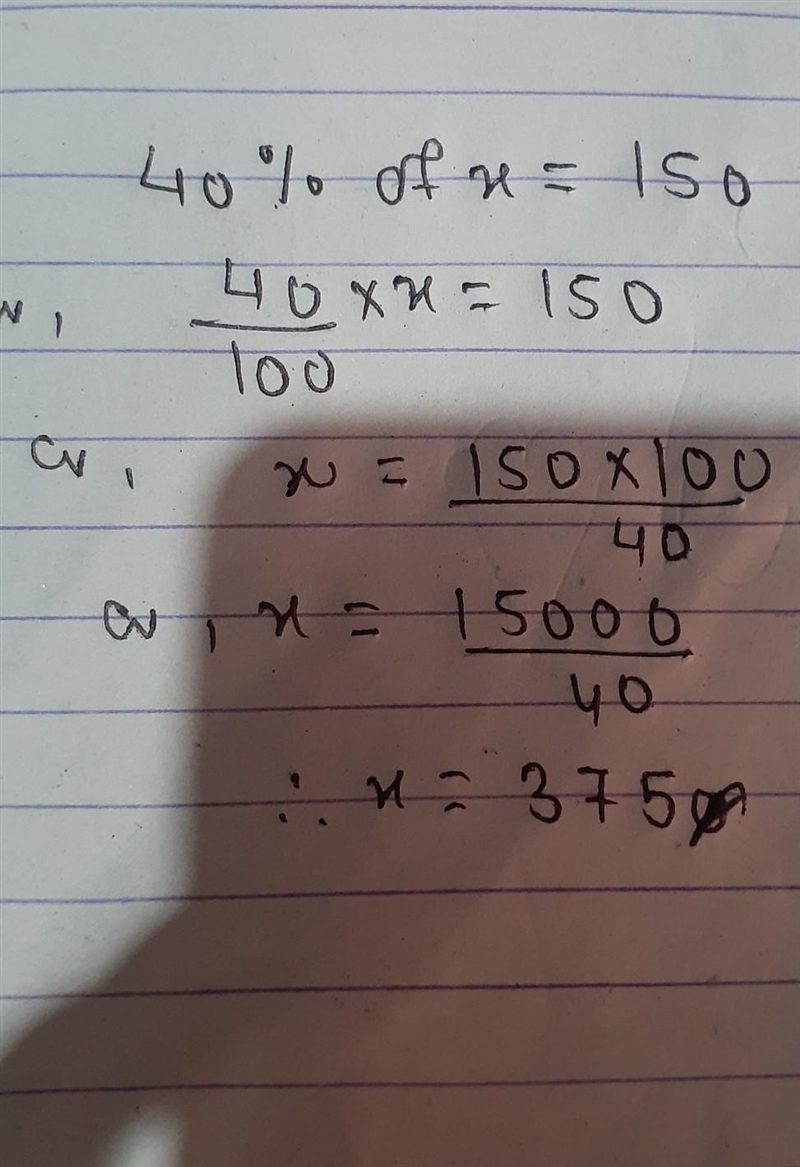 150 is 40% of what number-example-1