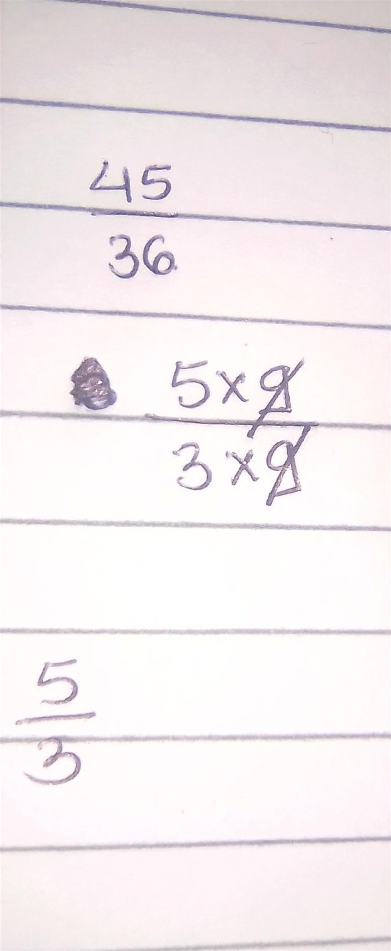 Reduce 45/36 fraction into the lowest terms. ​-example-1