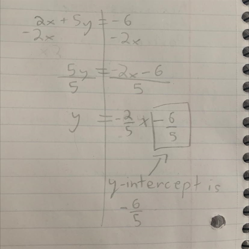 Determine the y-intercept for the line 2x+5y=-6-example-1