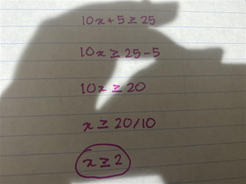 Solve the inequality: 10x+5≥25 Select one: x≥30 x≥20 x≥3 x≥2-example-1