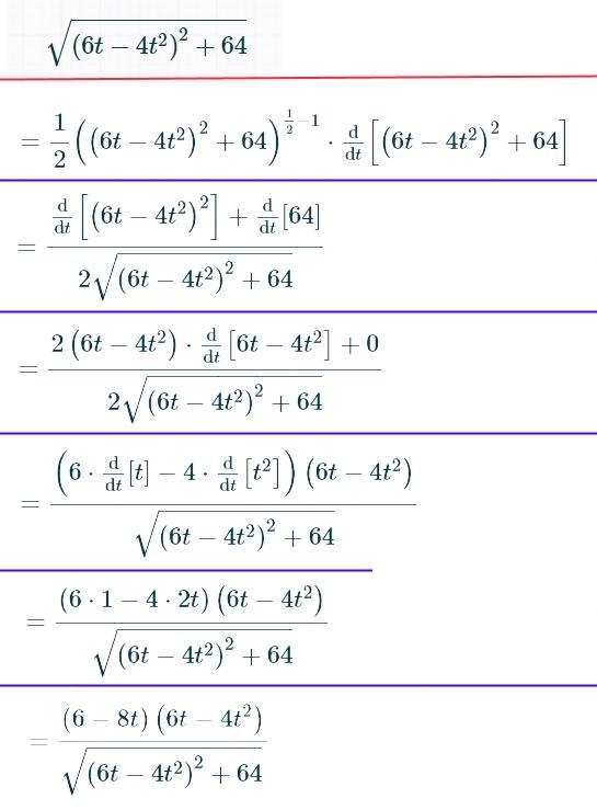 Đạo hàm √((6t-4t²) ²+64)-example-1