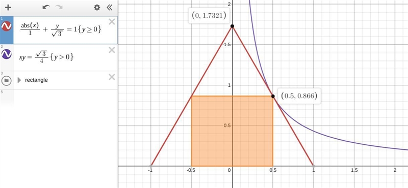 Find the dimensions of the rectangle of largest area that can be inscribed in an equilateral-example-1