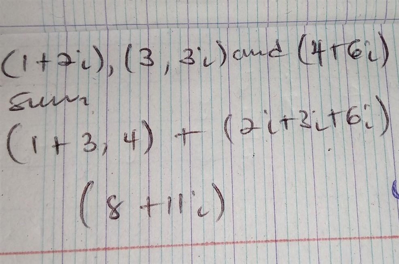 Three complex numbers are given as (1 + 21), (3 - 3i), and (4 + 6i). Find their sum-example-1