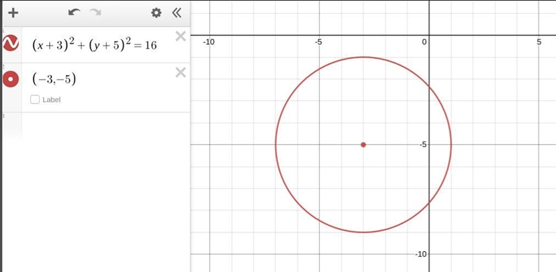 What is the equation of a circle with center (-3, -5) and radius 4-example-1