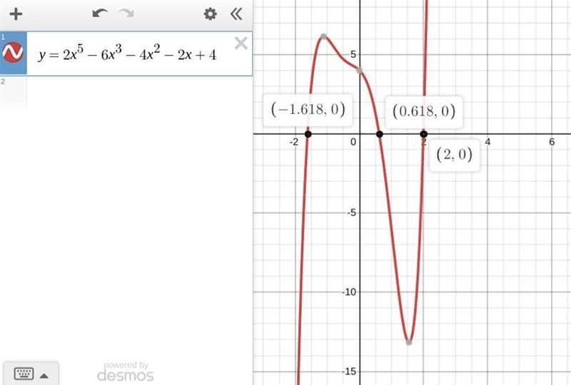 Given the qintic equation below, solve it to find the values of x. 2x^5_6x^3_4x^2_2x-example-1